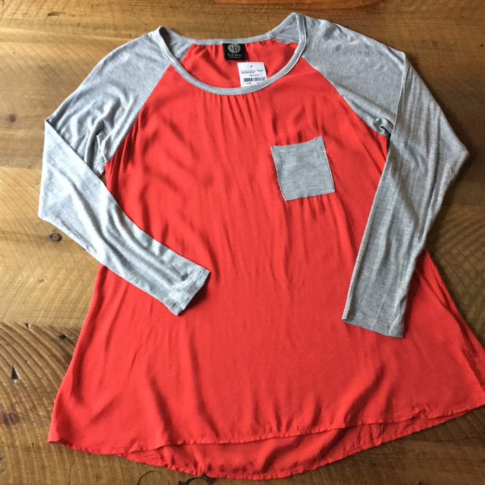 *NWT* BOBEAU Red and Grey Long Sleeve Baseball T